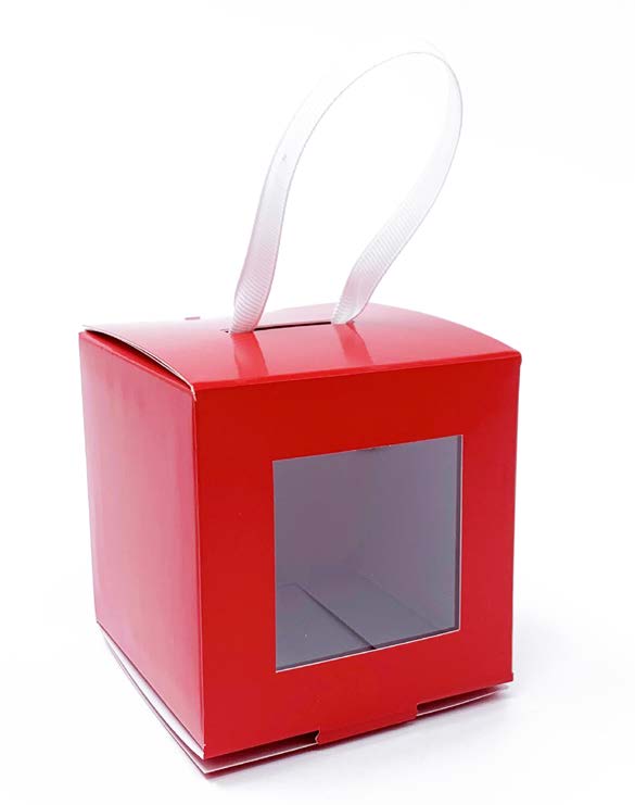 Boîte à suspendre avec fenêtre Rouge - 3'' x 3'' x 3'' (500 un.)
