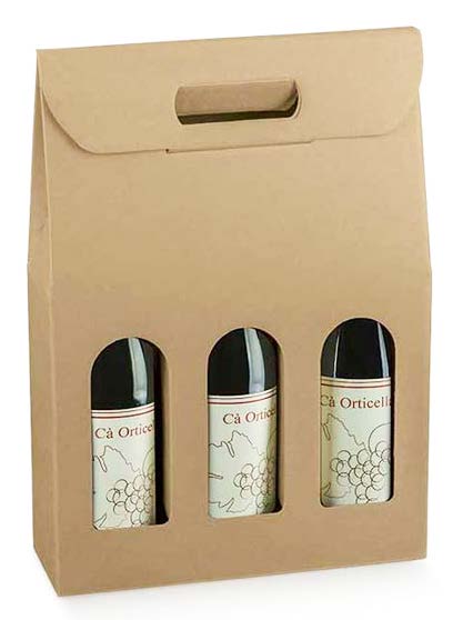 Boîte à vin 3 bouteilles Kraft - 10½'' x 3½'' x 15''