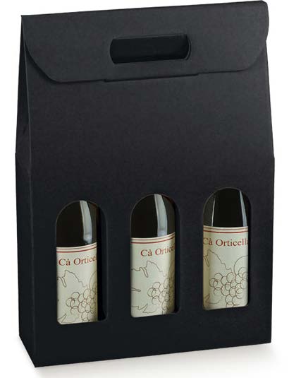 Boîte à vin 3 bouteilles Noir - 10½'' x 3½'' x 15''