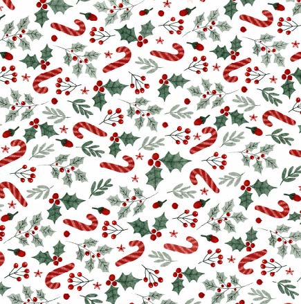 Papier de soie de Noël Cannes de bonbon et houx - 240 feuilles - 20'' x 30''