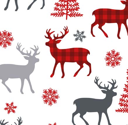 Papier de soie de Noël Rennes à carreaux et flocons - 50 feuilles - 20'' x 30''