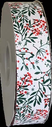 Ruban à friser de Noël Baies Blanc - 1 1/4 po x 100 Y