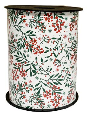 Ruban à friser de Noël Baies Blanc - 7/16 po x 250 Y