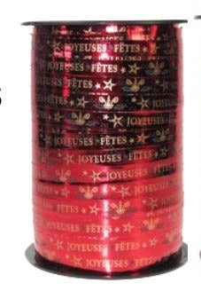 Ruban à friser de Noël Joyeuses Fêtes Rouge - 7/16 po x 250 Y