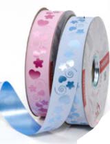 Ruban à friser Only You motif Fleurs et cœurs Bleu - 1¼ po x 55 Y