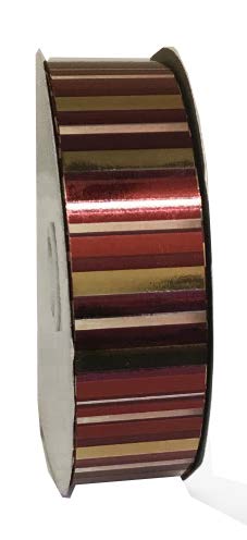 Ruban à friser Rayures métalliques Bourgogne et or - 1 1/4" x 100 Y