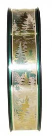 Ruban à friser Sapins Ivoire et or - 1 1/4" x 50 Y