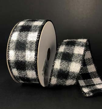 Ruban broché avec fil Carreaux Buffalo Noir et blanc - 1½ po x 10 Y