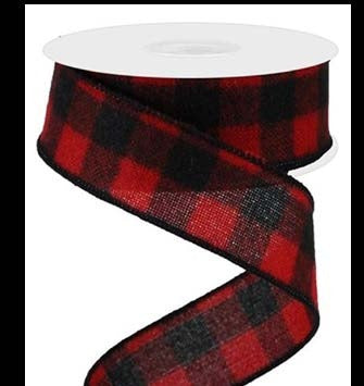 Ruban broché avec fil Carreaux Buffalo Rouge et noir - 1½ po x 10 Y