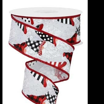 Ruban broché avec fil Carreaux et pois Blanc - 1½ po x 10 Y