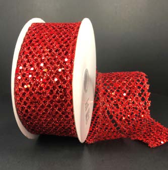 Ruban broché avec fil Pailleté Rouge - ½ po x 10 Y