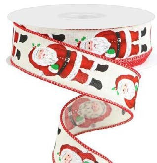 Ruban broché avec fil Père Noël Blanc - 1½ po x 10 Y