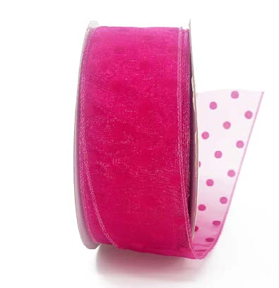 Ruban broché avec fil Pois Fuchsia - 2 po x 50 Y
