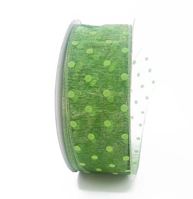 Ruban broché avec fil Pois Vert - 2 po x 50 Y