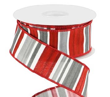Ruban broché avec fil Rayé Argent et blanc - ½ po x 10 Y