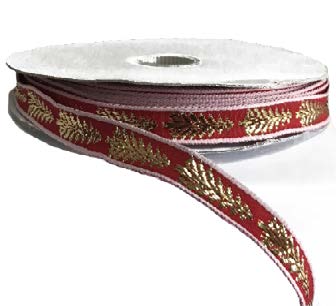 Ruban broché avec fil Rayé métallique Bourgogne et or - ½ po x 50 Y
