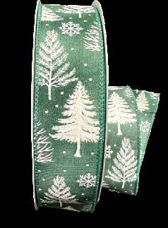 Ruban broché avec fil Sapins de Noël Vert - ½ po x 50 Y