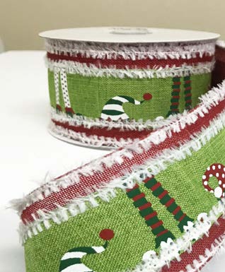 Ruban broché avec fil Tricot Vert et blanc - 2½ po x 10 Y