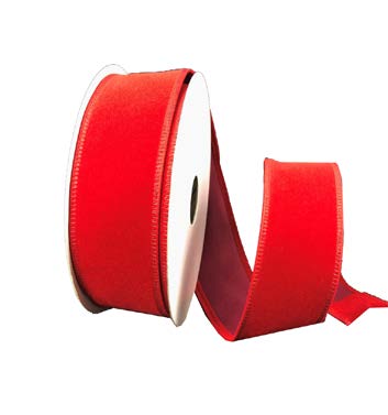 Ruban broché avec fil Velours Rouge-orangé - ½ po x 10 Y