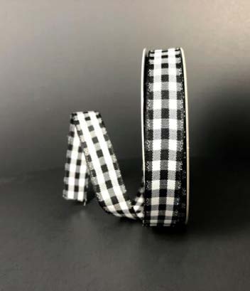 Ruban broché avec fil Vichy Noir et blanc - 5/8 po x 10 Y