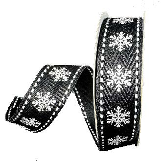 Ruban Flocons de neige Noir - 7/8 po x 10 Y