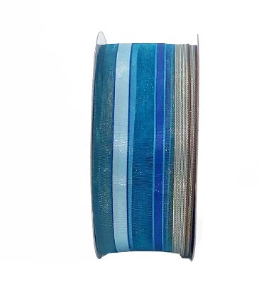 Ruban Rayé Bleu turquoise - 1½ po x 25 Y
