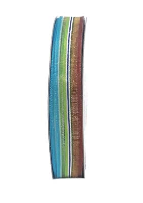 Ruban Rayé multicolore Bleu ciel - 5/8 po x 25 Y