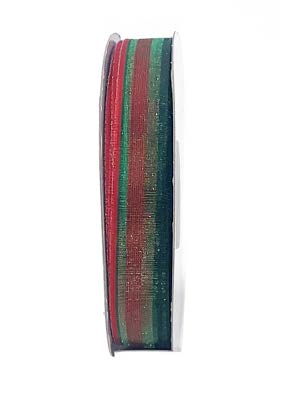 Ruban Rayé multicolore Rouge et vert - 5/8 po x 25 Y