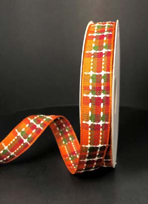Ruban Tartan Orange et rouge - 5/8 po x 10 Y