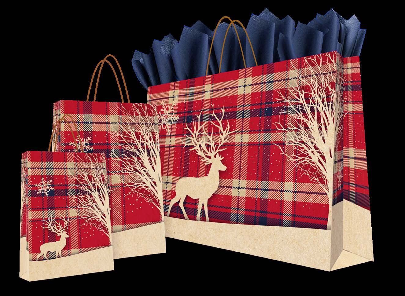 Sac cadeau Caribou motif Carreauté avec caribou - 16 x 6 x 12 po