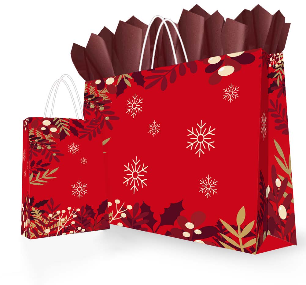 Sac cadeau de Noël Holly motif Flocons de neige - 16 x 6 x 12 po