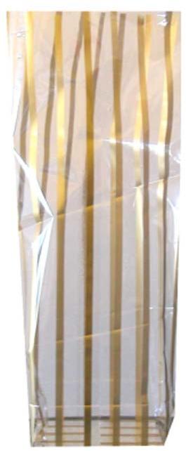 Sac de cellophane fond de carton Motif ligné Or / Gold - 4 po x 2? po x 12 po