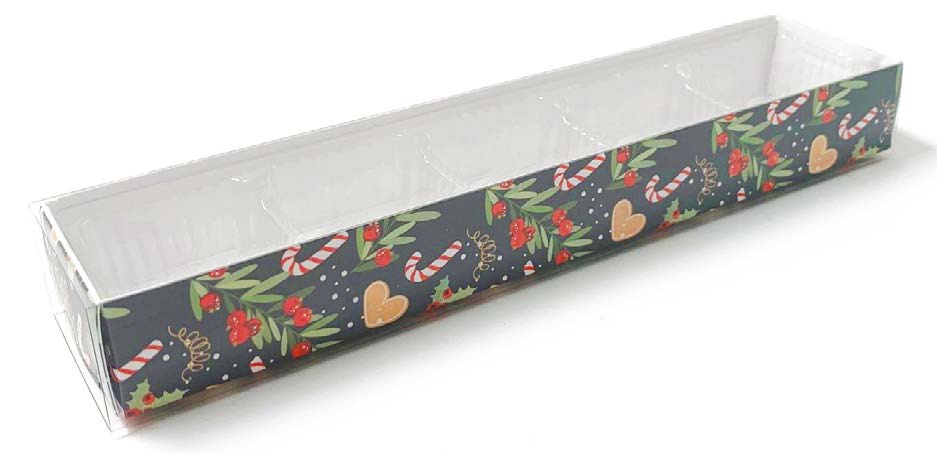Boîte à macarons non assemblée motif Pain d'épices – 6½'' x 2¼'' x 2'' – lot de 250