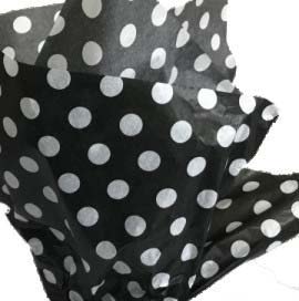 Papier de soie de Noël Pois blancs sur noir - 240 feuilles - 20'' x 30''