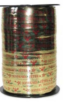 Ruban à friser de Noël Joyeuses Fêtes Noir et or - 7/16 po x 250 Y