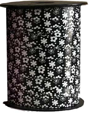 Ruban à friser Petites fleurs Noir - 7/16" x 250 Y