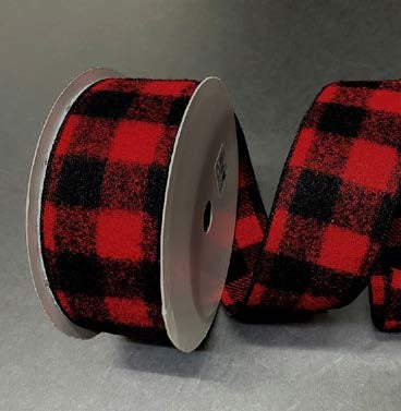 Ruban broché avec fil Carreaux Buffalo Rouge et noir - 2½ po x 50 Y