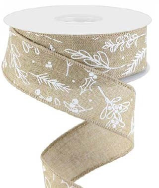 Ruban broché avec fil Feuillage Beige - 1½ po x 10 Y