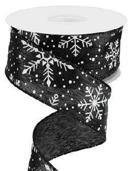 Ruban broché avec fil Flocons de neige Noir - ½ po x 100'