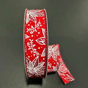 Ruban broché avec fil Floral Rouge et blanc - ½ po x 50 Y