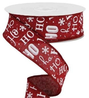 Ruban broché avec fil Motif texte et flocons Rouge - 1½ po x 10 Y