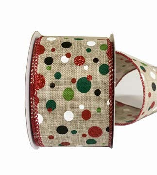 Ruban broché avec fil Pois multicolores Vert - 2½ po x 10 Y