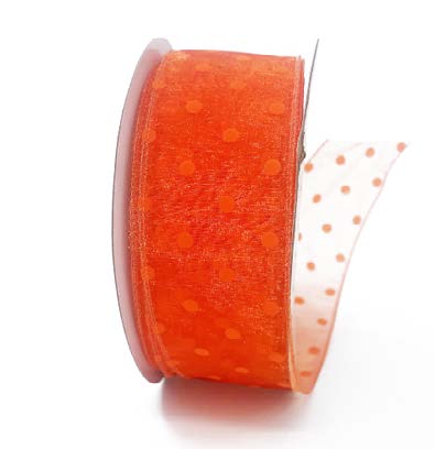 Ruban broché avec fil Pois Orange - 2 po x 50 Y