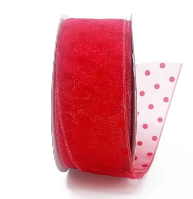Ruban broché avec fil Pois Rouge - 2 po x 50 Y