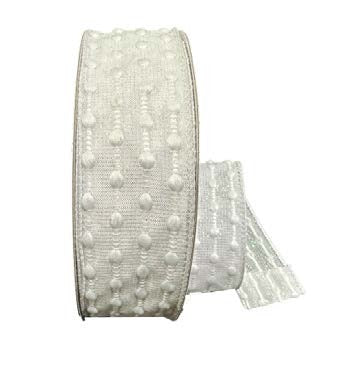 Ruban broché avec fil Pompons Blanc - 2½ po x 50 Y