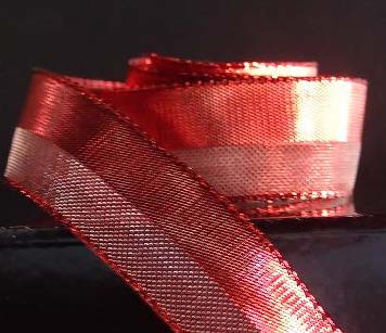 Ruban broché avec fil Rayé Rouge et or - 1 po x 25 Y