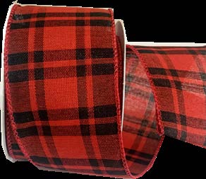 Ruban broché avec fil Tartan Rouge et noir - 2½ po x 10 Y