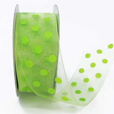 Ruban Pois Vert lime - 1½ po x 25 Y
