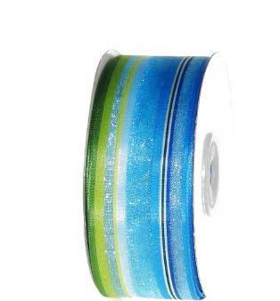 Ruban Rayé Bleu sarcelle - 1½ po x 25 Y