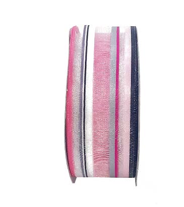 Ruban Rayé Rose et blanc - 1½ po x 25 Y